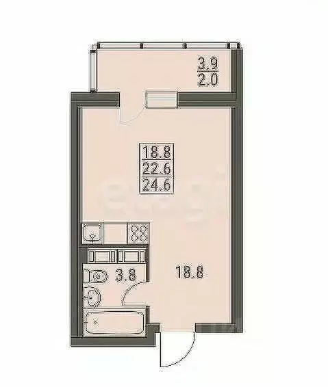 Студия Брянская область, Брянск ул. Имени О.Н. Строкина, 6 (22.0 м) - Фото 2