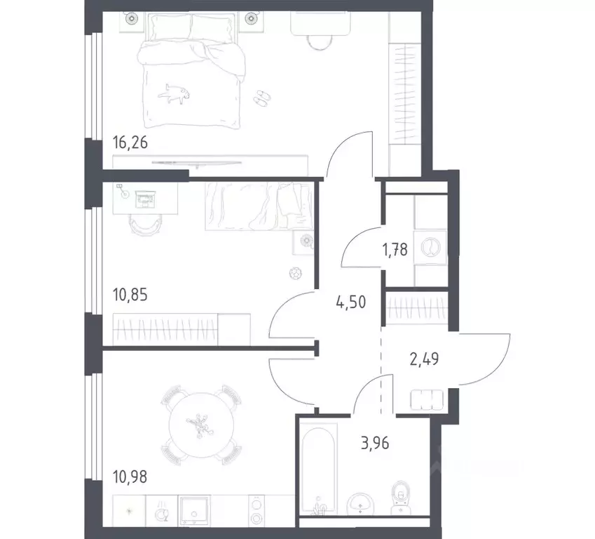 2-к кв. Московская область, Ленинский городской округ, Мисайлово пгт, ... - Фото 1