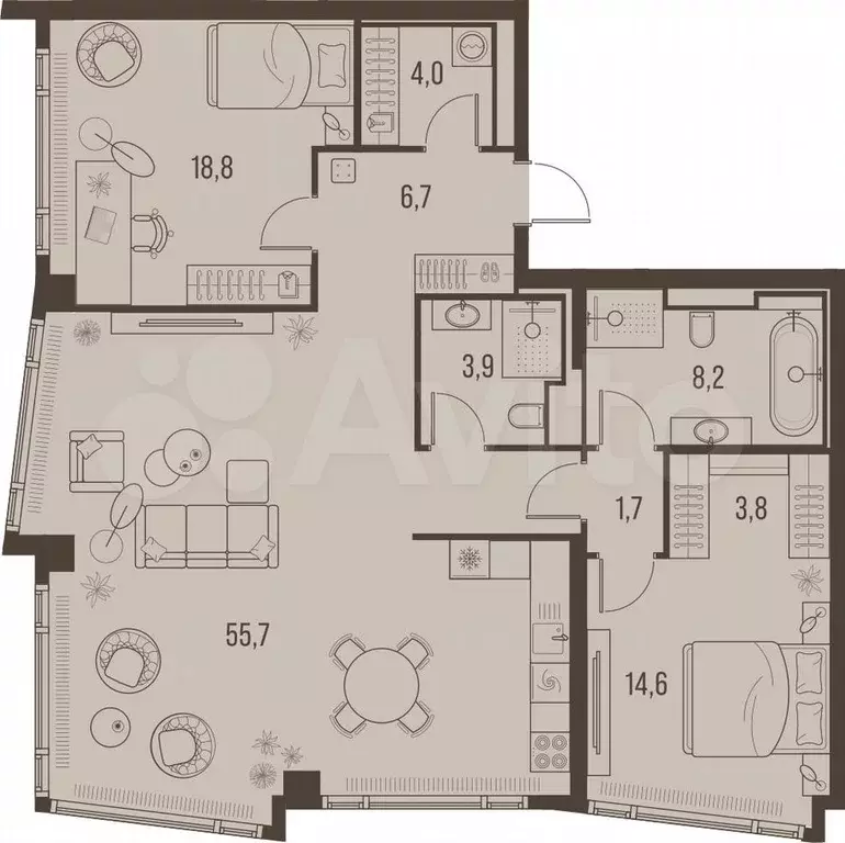 3-к. квартира, 118,1 м, 23/24 эт. - Фото 0