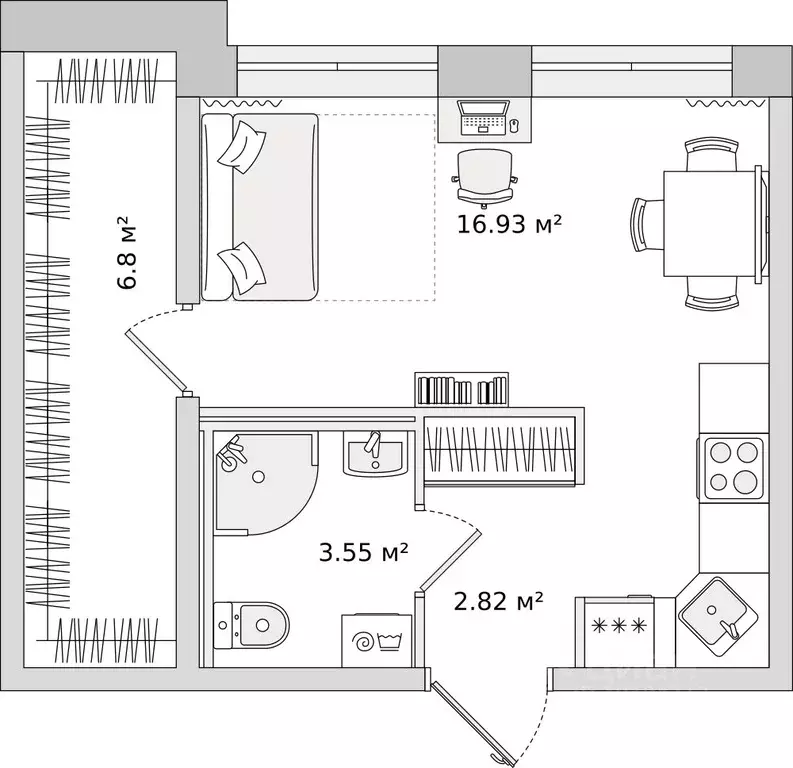 Студия Санкт-Петербург ул. Плесецкая, 28к1 (29.9 м) - Фото 0