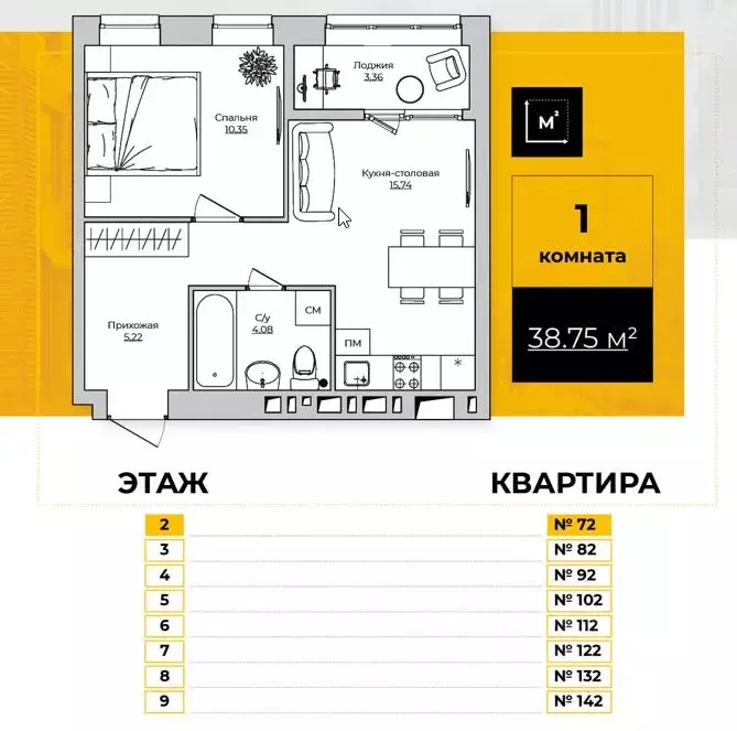 1-к кв. Калужская область, Калуга ул. Счастливая, 9А (38.75 м) - Фото 0