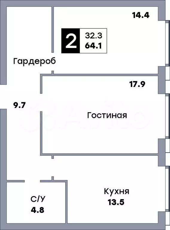 2-к. квартира, 64,1 м, 12/28 эт. - Фото 0