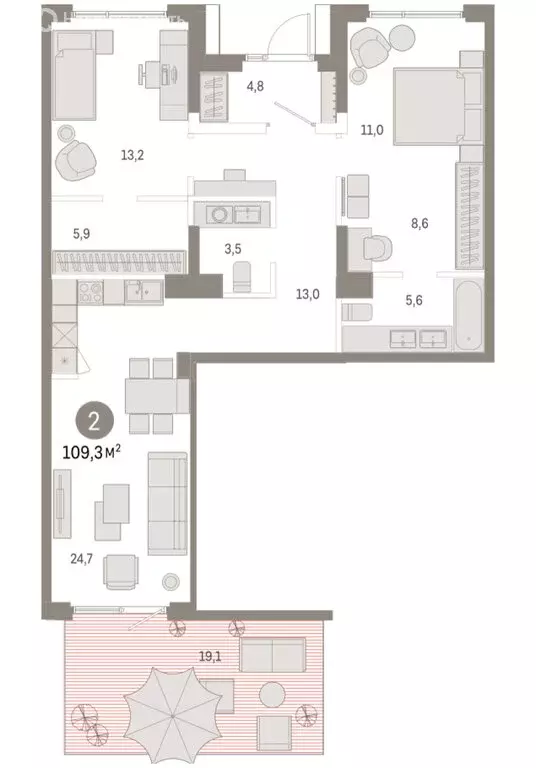 2-комнатная квартира: Омск, улица Крупской, 12к5 (109.33 м) - Фото 2