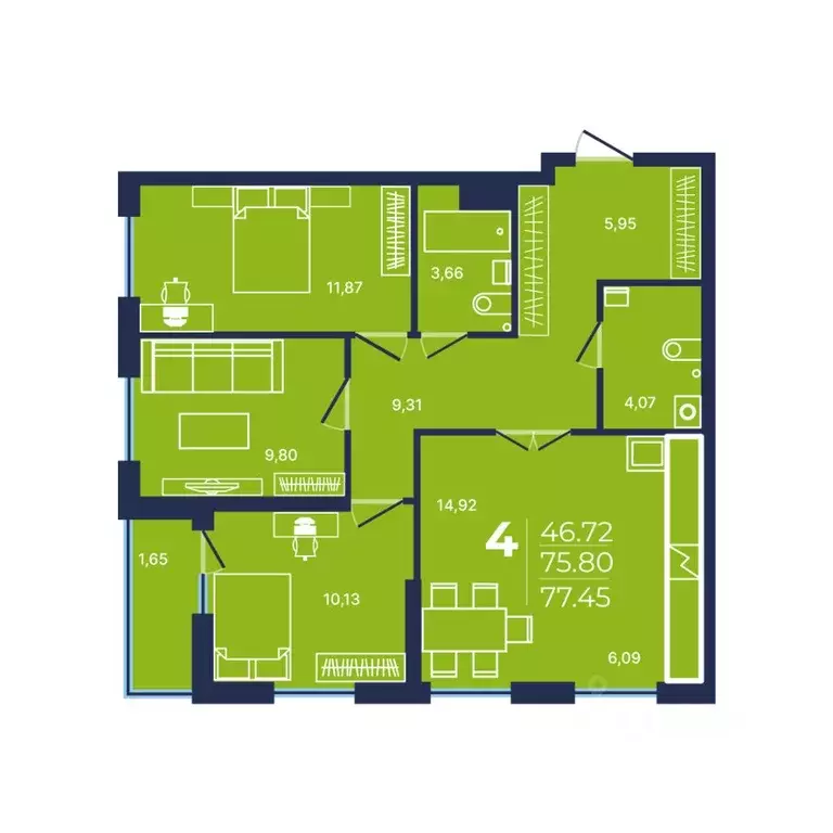 4-к кв. Башкортостан, Уфа ул. Майора Доставалова, 1 (77.45 м) - Фото 1