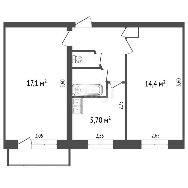 2-комнатная квартира: Касли, улица Ломоносова, 10 (45.1 м) - Фото 1