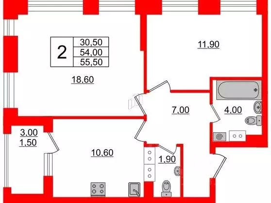 2-к кв. Санкт-Петербург Планерная ул., 99 (55.5 м) - Фото 0