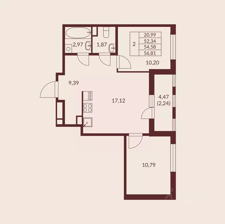 2-к кв. Ленинградская область, Мурино Всеволожский район, Мурино Спэйс ... - Фото 1