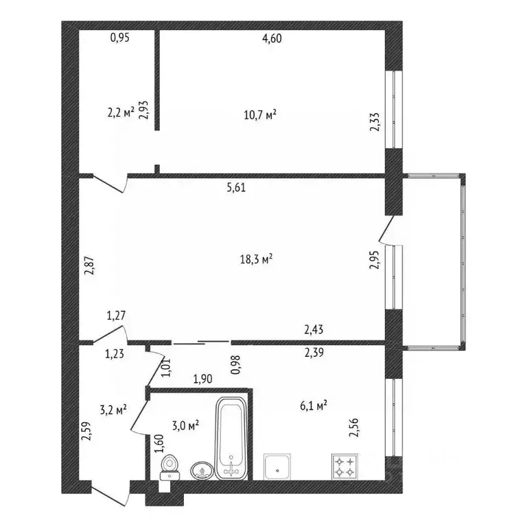 2-к кв. Башкортостан, Уфа Комсомольская ул., 12 (43.5 м) - Фото 2