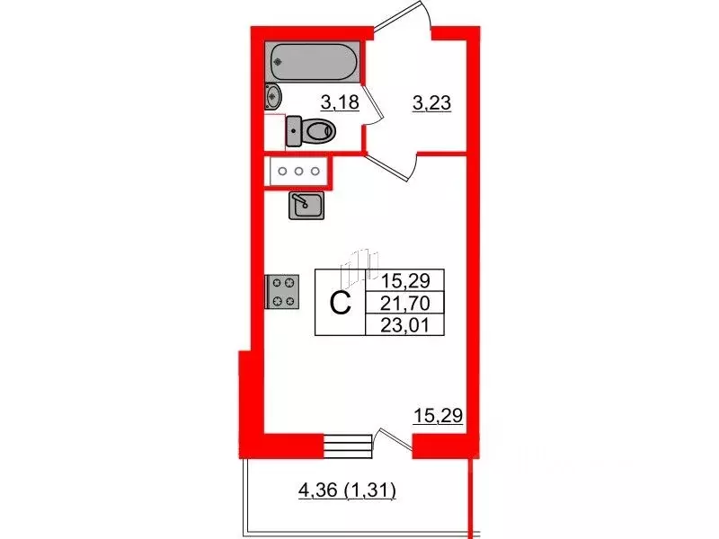 Студия Санкт-Петербург ул. Русановская, 20к1 (23.0 м) - Фото 0