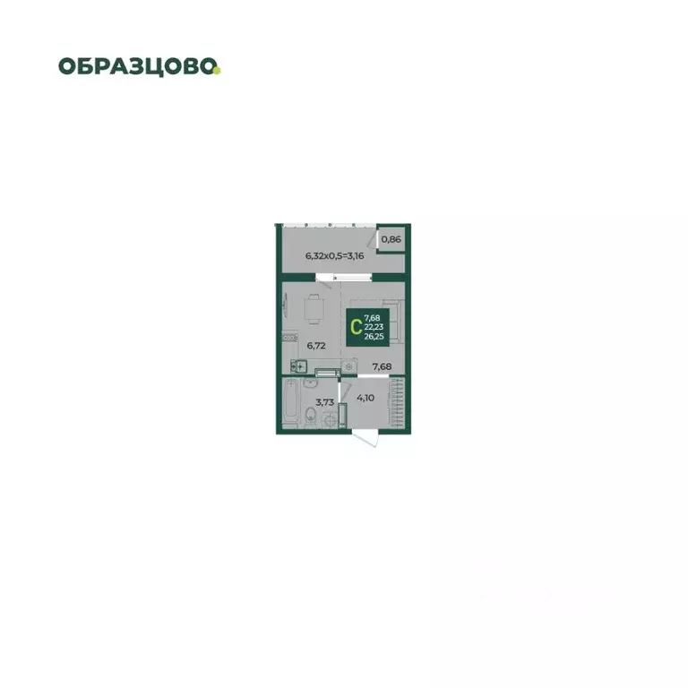 Студия Краснодарский край, Краснодар Образцово мкр,  (26.25 м) - Фото 1