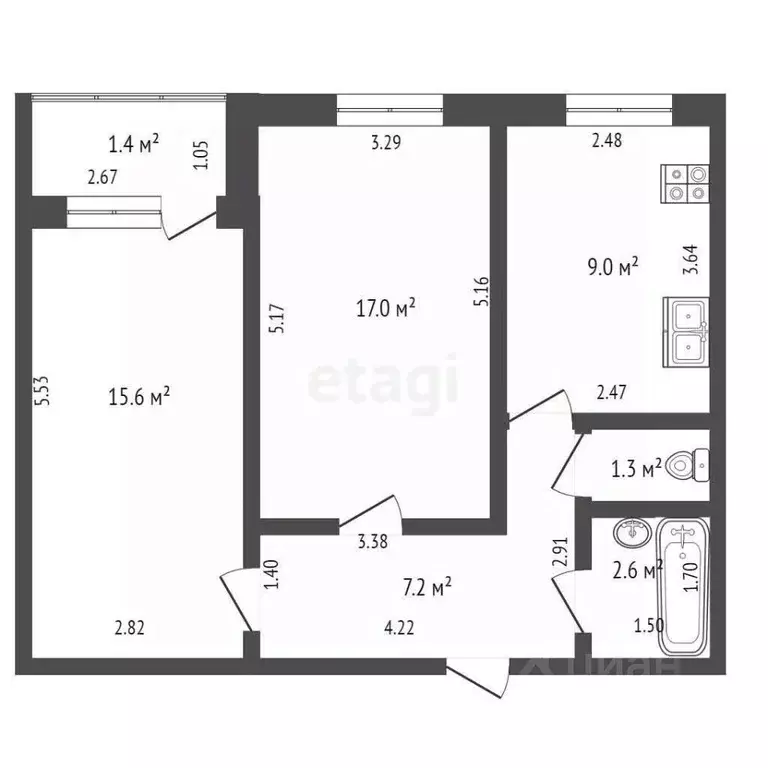 2-к кв. Башкортостан, Стерлитамак ул. Гоголя, 161 (52.2 м) - Фото 2