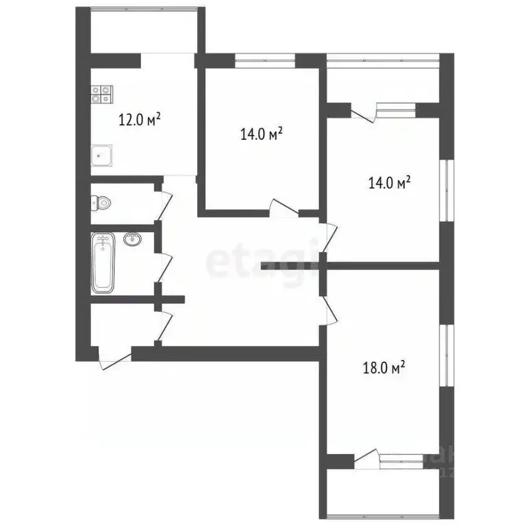 3-к кв. Белгородская область, Белгород ул. 5 Августа, 33 (82.0 м) - Фото 2