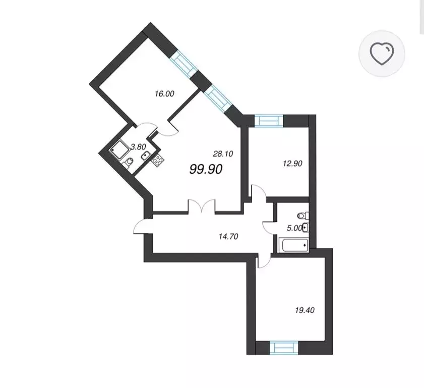 3-комнатная квартира: Санкт-Петербург, Лиственная улица, 20к2 (99 м) - Фото 1