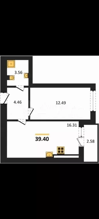 1-к. квартира, 41,1 м, 3/8 эт. - Фото 1