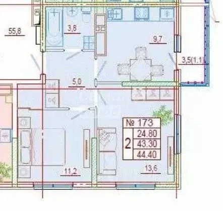 2-к кв. Краснодарский край, Новороссийск ул. Куникова, 47Г (44.4 м) - Фото 2