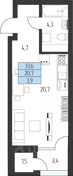 Студия Карачаево-Черкесия, Зеленчукский район, с. Архыз  (31.35 м) - Фото 1