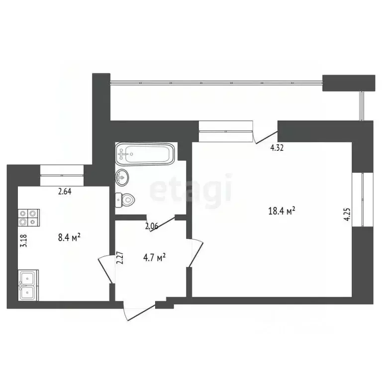 1-к кв. Тюменская область, Тюмень Микрорайон мыс, ул. Малиновского, 6 ... - Фото 2