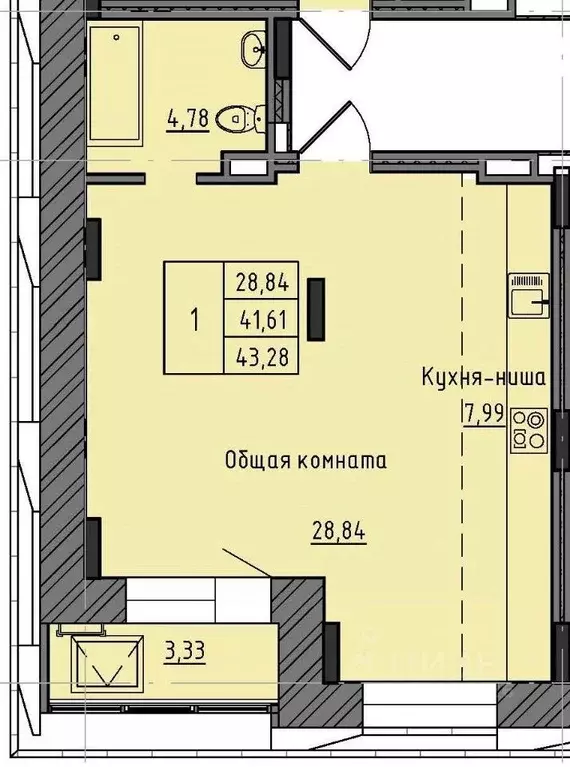 1-к кв. Саха (Якутия), Якутск 37-й кв-л,  (43.28 м) - Фото 1