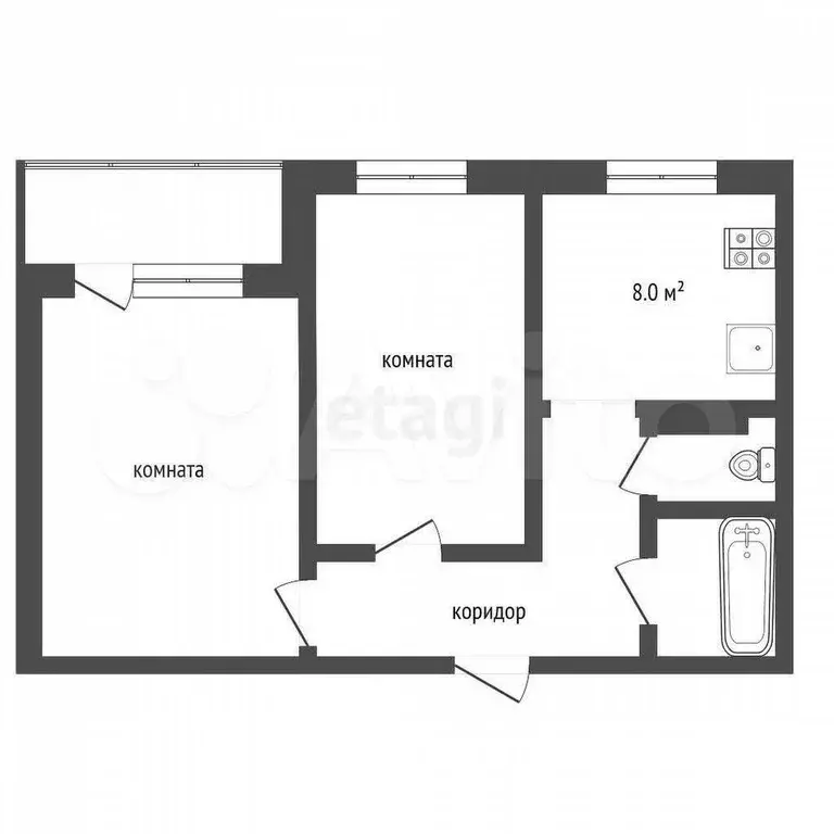 2-к. квартира, 51,9 м, 6/9 эт. - Фото 0