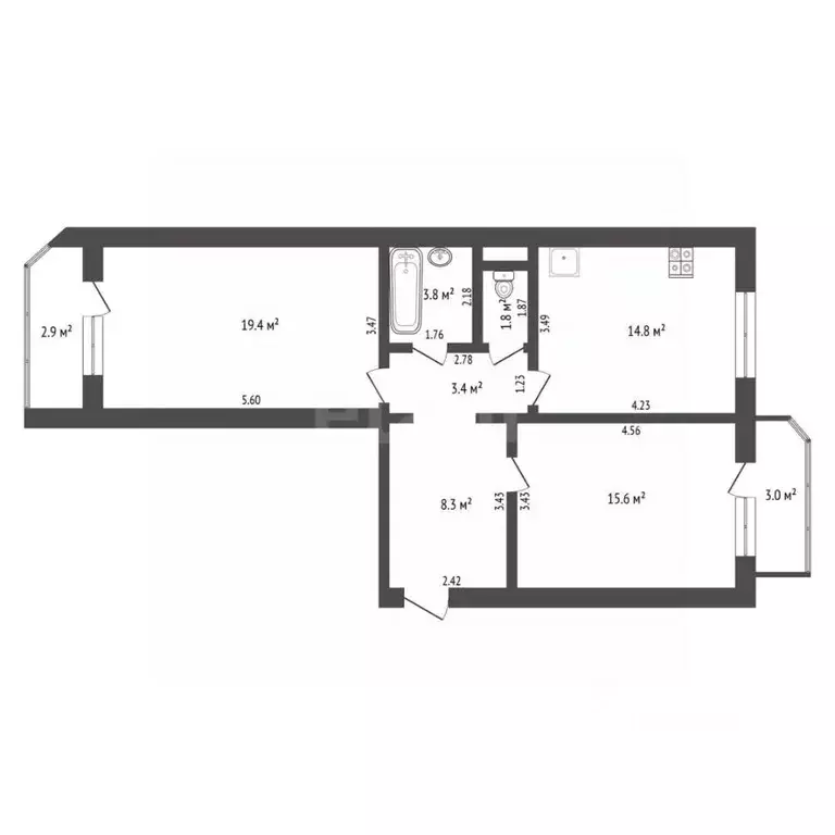 2-к кв. Тюменская область, Тюмень Широтная ул., 171к5 (67.1 м) - Фото 2