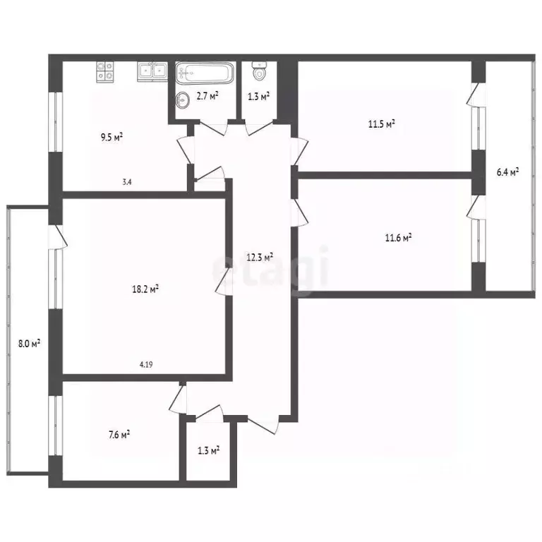 4-к кв. Крым, Симферополь ул. Имени Мате Залки (90.0 м) - Фото 2