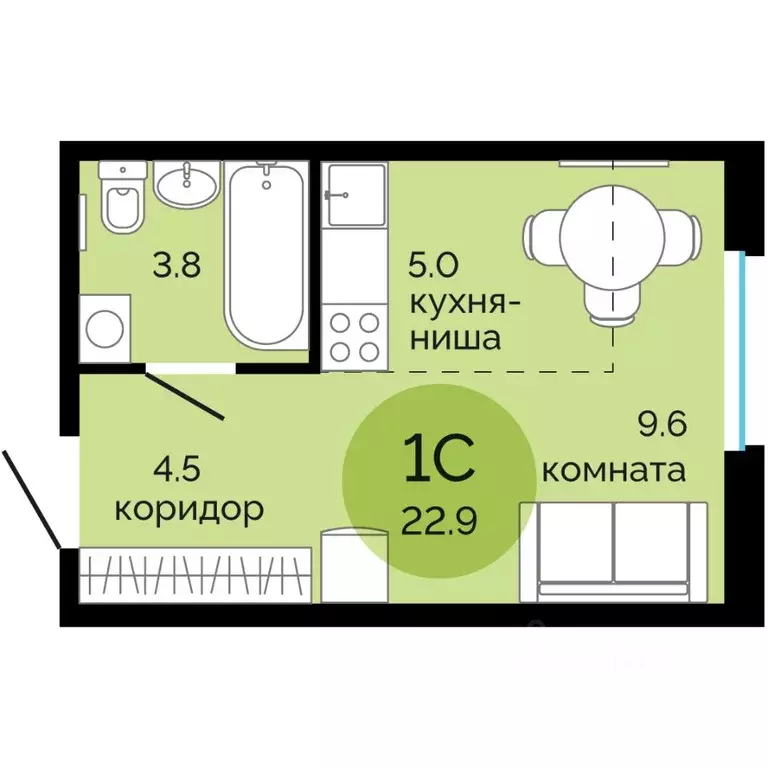 Студия Пермский край, Пермь Краснова мкр, Красное яблоко жилой ... - Фото 0