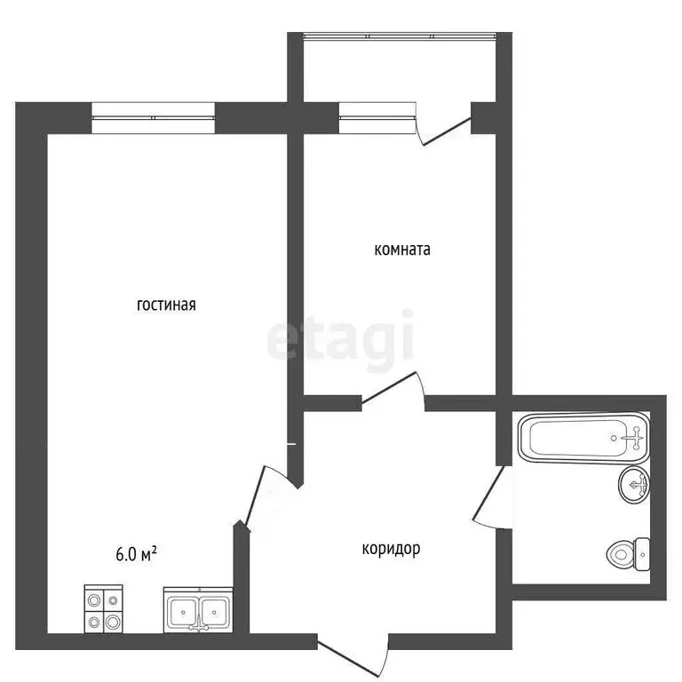 1-комнатная квартира: Новоалтайск, Высоковольтная улица, 6 (44.2 м) - Фото 1