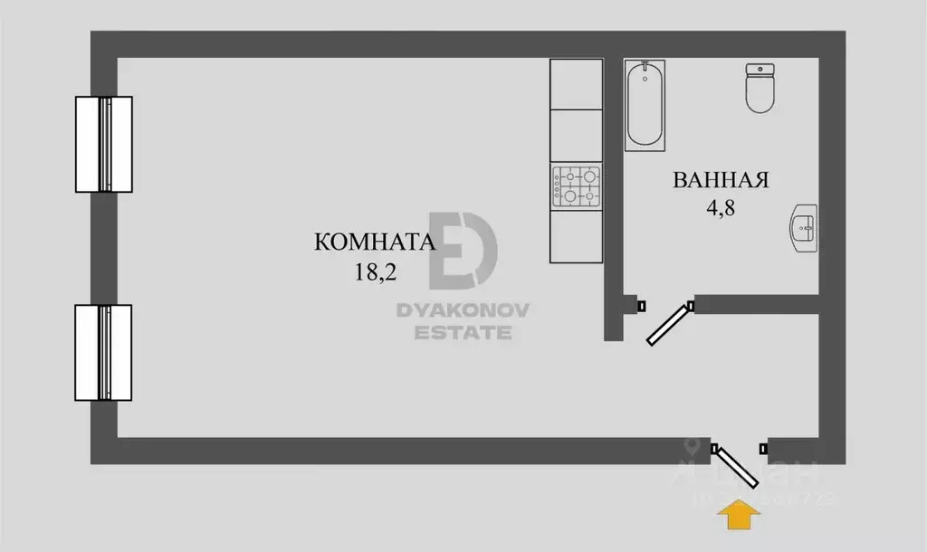 Студия Санкт-Петербург Кирочная ул., 23 (23.0 м) - Фото 1