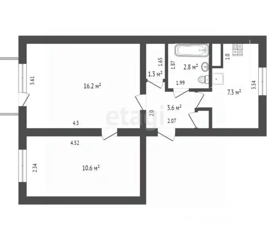 2-к кв. Башкортостан, Стерлитамак просп. Октября, 53 (44.5 м) - Фото 1