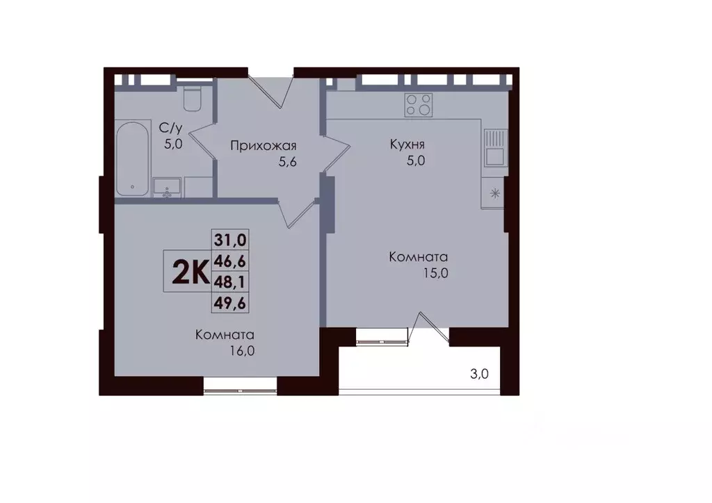 2-к кв. Ростовская область, Ростов-на-Дону просп. Стачки, 196 (48.1 м) - Фото 1