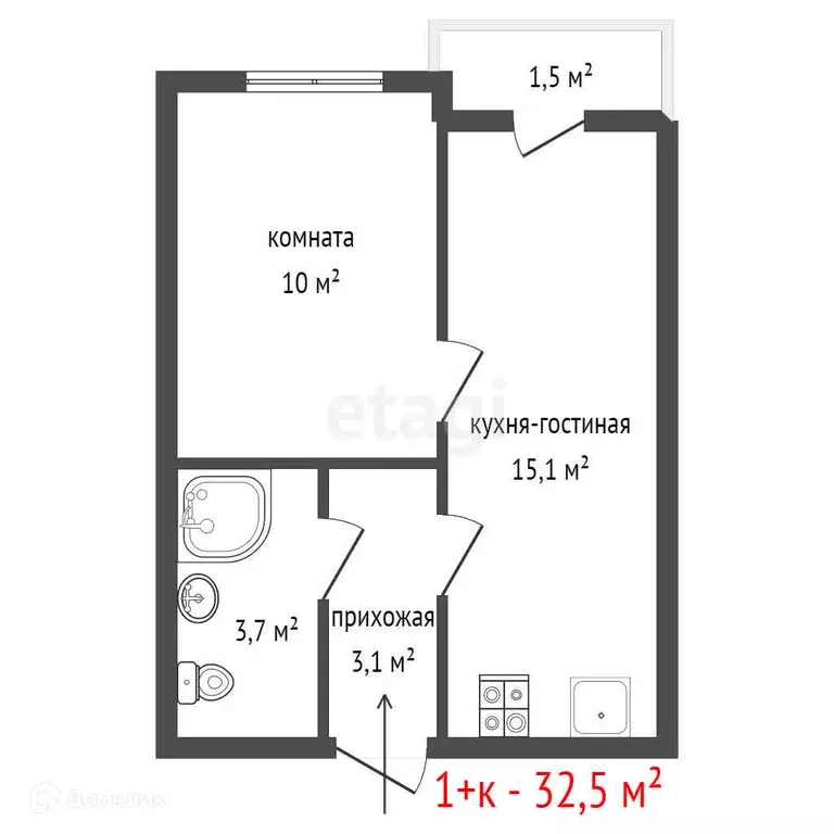 Продаётся 1-к квартира, 32.5 м - Фото 1