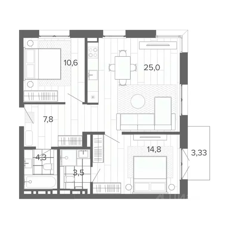 3-к кв. Алтайский край, Барнаул тракт Змеиногорский, 35Б (69.33 м) - Фото 0