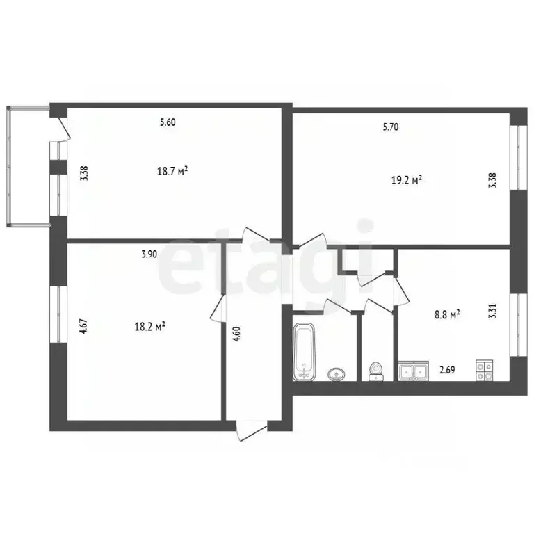 3-к кв. Пермский край, Пермь Уральская ул., 86А (82.6 м) - Фото 2