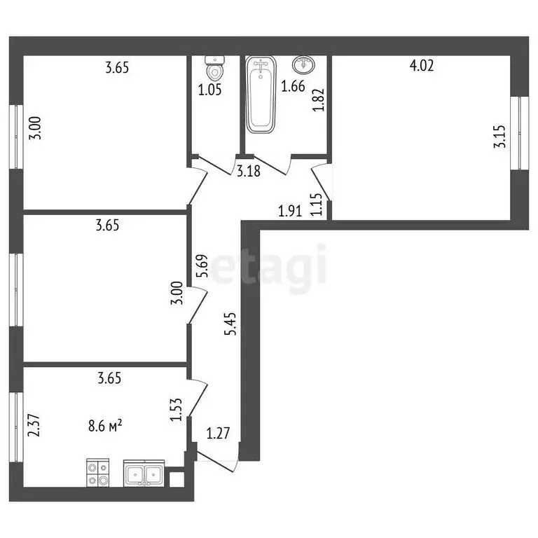 3-комнатная квартира: деревня Низино, Центральная улица, 1к2 (56.9 м) - Фото 1