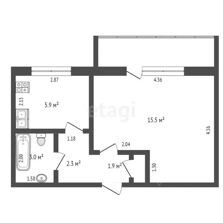 1-к кв. Кемеровская область, Кемерово Инициативная ул., 103А (29.1 м) - Фото 1