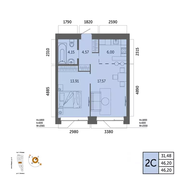 2-к кв. Башкортостан, Уфа Зеленая Роща жилрайон, Урбаника жилой ... - Фото 1