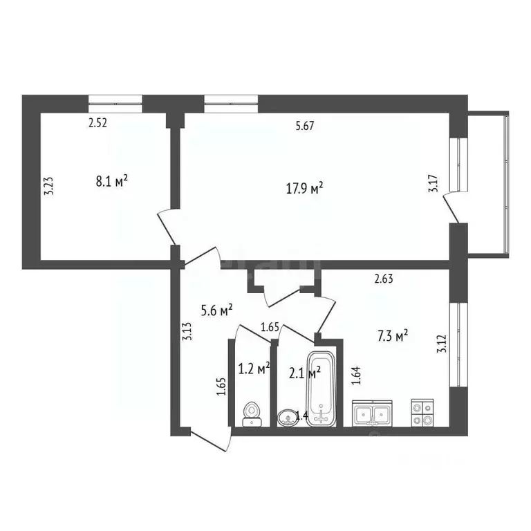 2-к кв. Архангельская область, Котлас ул. Кедрова, 6 (42.9 м) - Фото 1