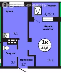 1-комнатная квартира: Красноярск, улица Лесников, 51 (32.8 м) - Фото 0