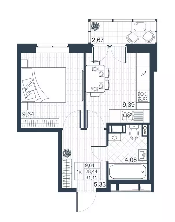 1-комнатная квартира: Коммунар, массив Ижора (29.24 м) - Фото 0