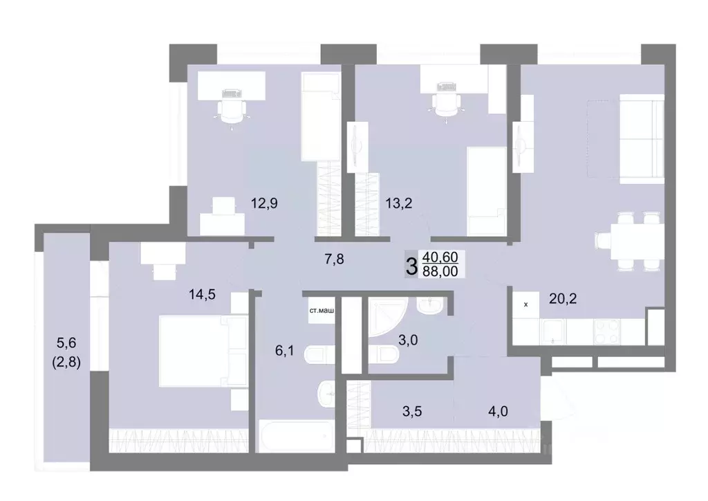 3-к кв. Свердловская область, Екатеринбург ул. Семена Лагоды, 80 (88.0 ... - Фото 0