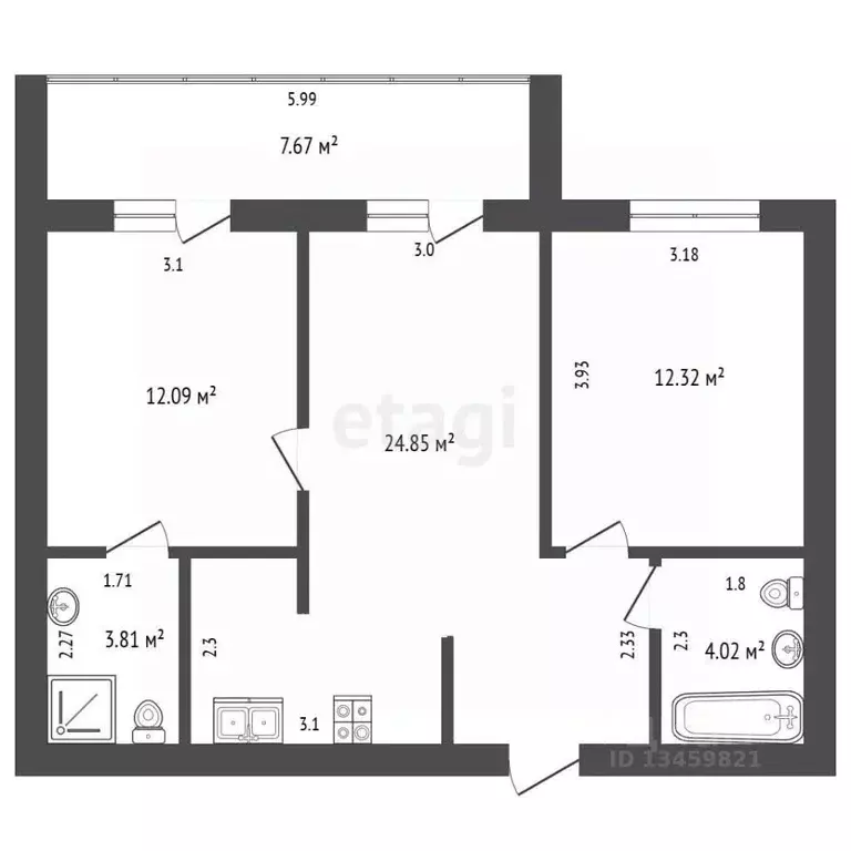 2-к кв. Марий Эл, Йошкар-Ола бул. Ураева, 8Б (64.91 м) - Фото 2