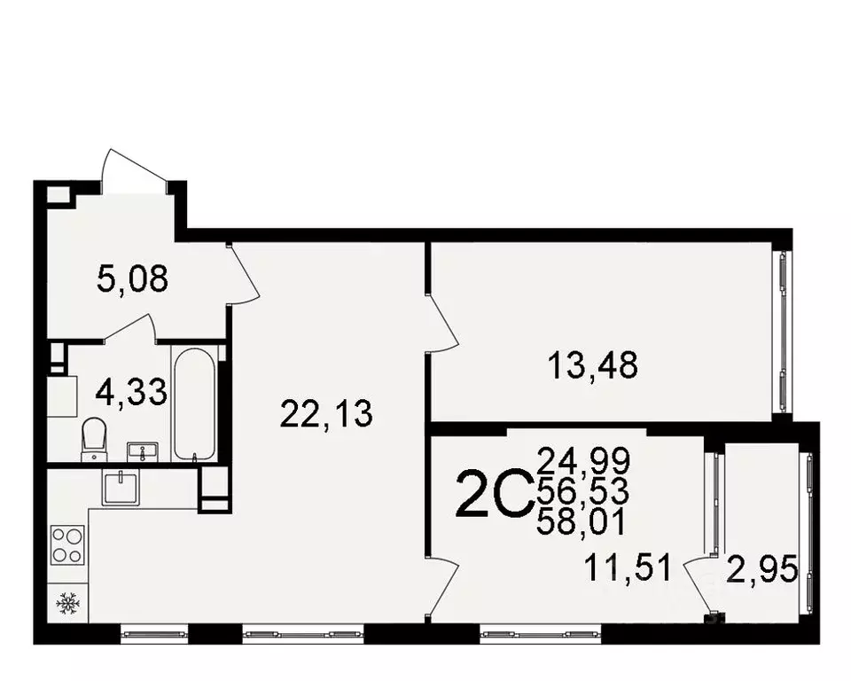2-к кв. Тульская область, Тула  (56.53 м) - Фото 0