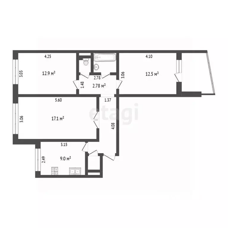 3-к кв. Тюменская область, Тюмень ул. Домостроителей, 18 (65.5 м) - Фото 2
