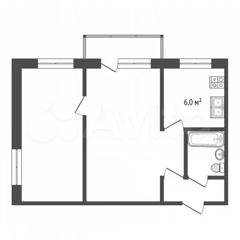 2-к. квартира, 42,1 м, 4/5 эт. - Фото 0