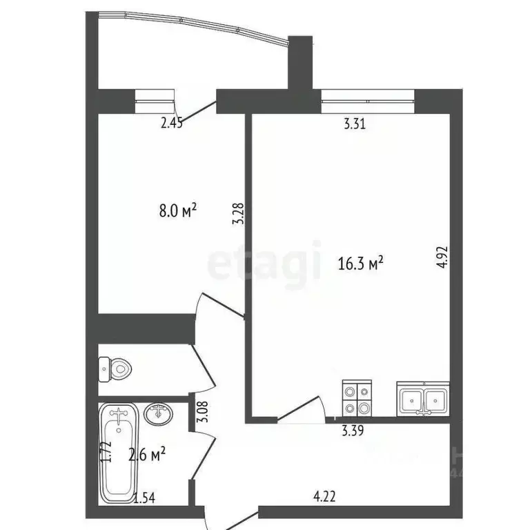 1-к кв. Тюменская область, Тюмень Антипино мкр, ул. Беловежская, 9 ... - Фото 2