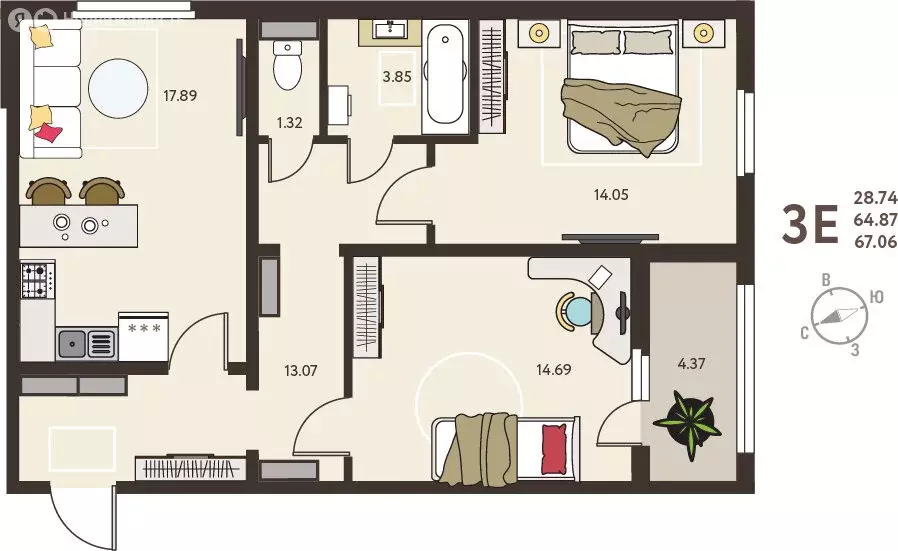 2-комнатная квартира: Курск, микрорайон Курского Завода Тракторных ... - Фото 1