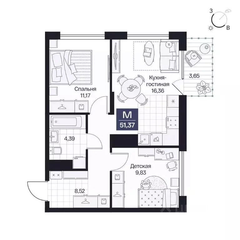 2-к кв. Волгоградская область, Волгоград просп. Имени В.И. Ленина, 59Г ... - Фото 1