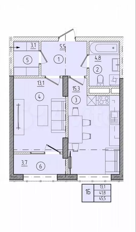 1-к. квартира, 45,5 м, 8/22 эт. - Фото 0