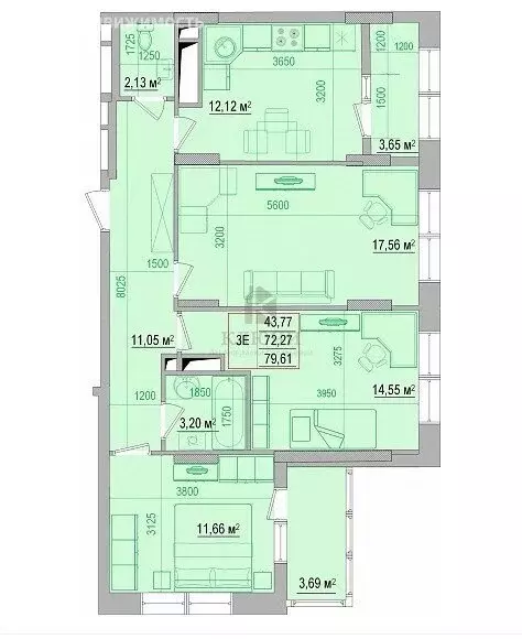 3-комнатная квартира: Белгород, улица Щорса, 37В (79.61 м) - Фото 1
