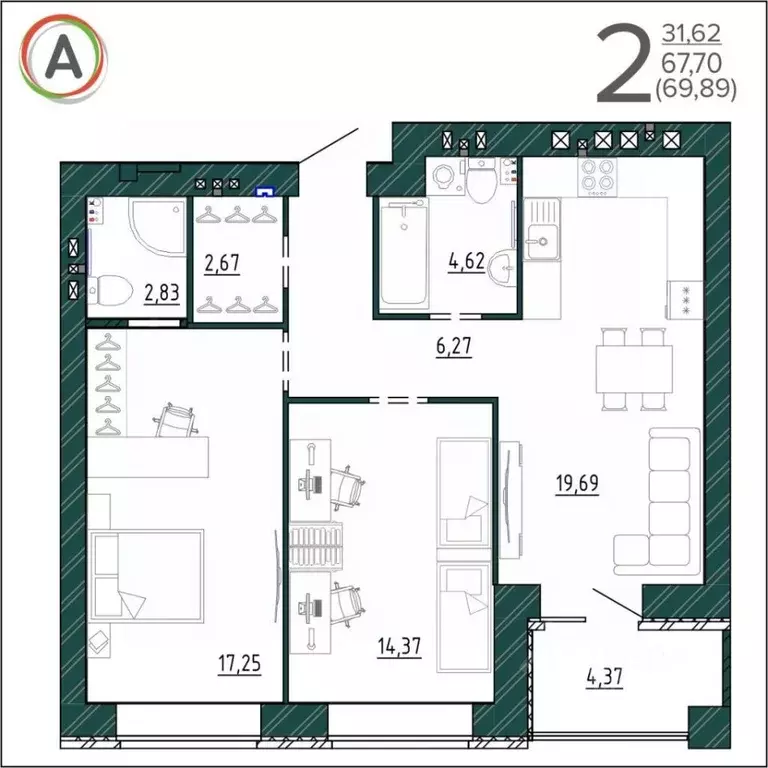 2-к кв. Брянская область, Брянск ул. Ульянова, 24 (69.89 м) - Фото 0